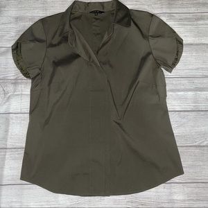 Lafayette 148 New York Olive Pleated Button Down